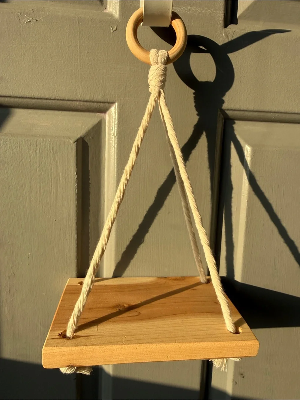 Natural Wood Hanging Wall Shelf with Cream Rope